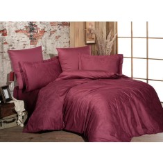 Set de lenjerie pentru pat dublu, 6 piese, Jackard Satinat, Lisa Bordeaux