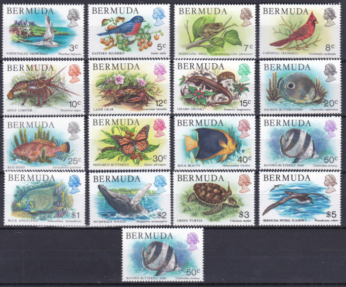 DB1 Fauna Marina Bermude 16 v. +1 dblura MNH lipseste v. de 4 c