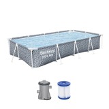 Piscina structura metalica, dreptunghiulara, cu filtru si pompa, gri, 366x201x66 cm, Bestway Power Steel
