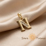 Cumpara ieftin Pandantiv litera N cu zirconia, placaj triplu cu aur 14K