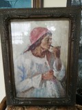 Tablou original in ulei pe carton - Tiganca cu pipa- semnat C. Radulescu, anul 1947, Portrete, Realism, ART