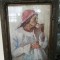 Tablou original in ulei pe carton - Tiganca cu pipa- semnat C. Radulescu, anul 1947