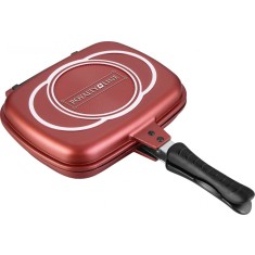 Tigaie grill dubla marmorata, antiaderenta, tigaie doubleta 34 cm Royalty Line RL-DF34M - rosu burgund