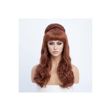 Perrucă SIMKAYLEE roșu cupru retro, voluminoasă, pentru costume, lungă, ondulată, roșu castaniu, cu volum &icirc;nalt, tip stup de albine, pentru femei