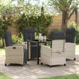 Set de dining pentru grădină , 5 piese, gri deschis din rattan poli
