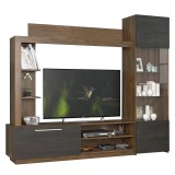 Comoda TV cu biblioteca June, Nuc - Stejar, 204 x 35 x 177 cm