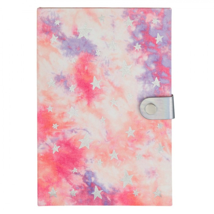Carnet Notițe A5, Broderie Stele Argintii, Copertă Dura, Tie Dye Roz, 80 File, Capsă