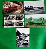 Lot 5 vederi feroviare British Railway trenulețe, fotografii, litografii, post card, carți poștale HO locomotive cu aburi, London, Insula Man L4