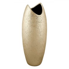 Vaza Decorativa Ceramica, Fara Brand, Bej, Gura Ondulata, Model Frunze, 10x25cm foto