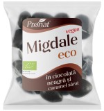 Migdale Prajite si Sarate Glazurate in Ciocolata Neagra si Caramel Sarat Bio 50 grame Pronat