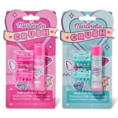Pachet 2 Set balsam de buze cu aroma de bezele capsuni si agrafe asortate Crush Martinelia 11101, 4 g