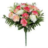 Buchet decorativ artificial cu flori garoafe alb si roz,plastic,40 cm, Oem