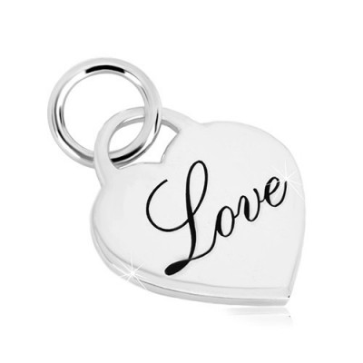 Pandantiv din argint 925 &amp;ndash; lacăt inimă strălucitor, inscripție decorativă &amp;amp;quot;Love&amp;amp;quot; foto