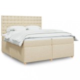 Cumpara ieftin Pat box spring cu saltea, crem, 200x200 cm, textil