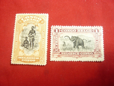 Serie mica Elefant si bastinasi 1910 Congo Belgian , 2val.fara guma foto