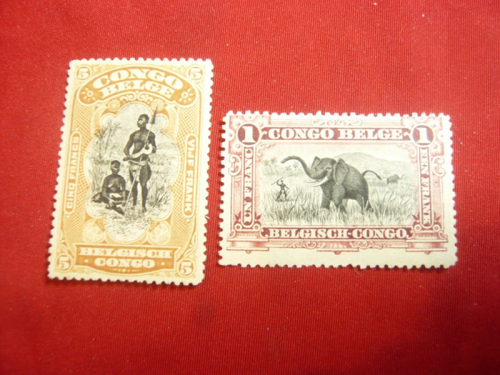 Serie mica Elefant si bastinasi 1910 Congo Belgian , 2val.fara guma