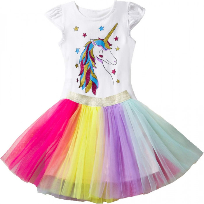 Costum Unicorn pentru Cosplay pentru fete - Set de rochie cu tutu curcubeu drăgu