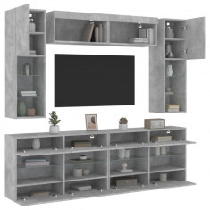 vidaXL Set comode TV de perete cu lumini LED, 6 piese, gri beton