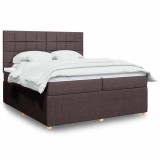 Cumpara ieftin Pat box spring cu saltea, maro &icirc;nchis, 200x200 cm, textil