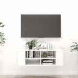 Dulap TV montat pe perete, alb extralucios, 102x35x35 cm, PAL GartenMobel Dekor, vidaXL
