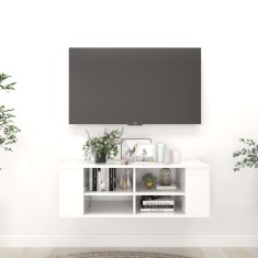 vidaXL Dulap TV montat pe perete, alb extralucios, 102x35x35 cm, PAL foto
