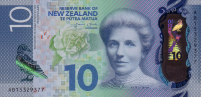 Bancnota Noua Zeelanda 10 Dolari 2015 - P192a UNC ( polimer, serie AZ ) foto