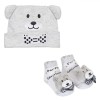 Set Căciulă și Șosete Ursuleț 3D Gri Bumbac, 2 Piese, 0-6 Luni, Băieți
