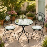 Set mobilier de gradina Fylla, 3 piese, masa cu mozaic si 2 scaune pliabile
