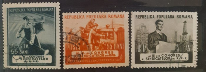 ROMANIA 1953 LP 337 Congresul sindicatelor serie 3V. stampilate