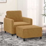 vidaXL Fotoliu canapea cu taburet, maro, 60 cm, catifea 3201171