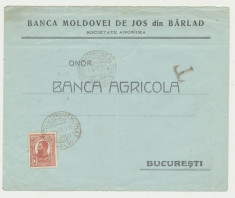 ROMANIA fatza de plic rara 1919 Banca Moldovei de Jos Barlad stampila de cenzura foto