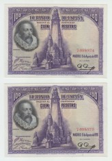 SPANIA -SET 2 x 100 PESETAS 1928 UNC , SERII CONSECUTIVE, B1.47 foto