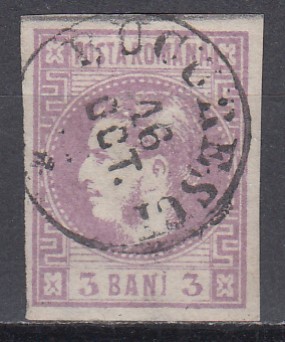 ROMANIA 1868 LP 22 REGELE CAROL CU FAVORITI 3 BANI VIOLET STAMPILAT BUCURESTI