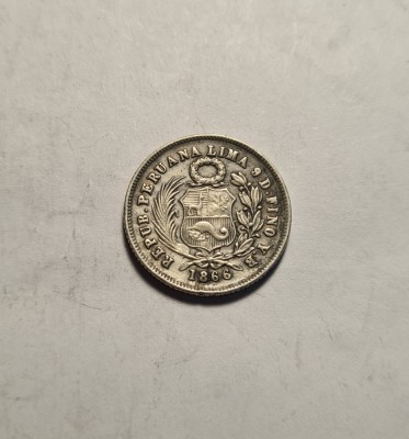 Peru 1 Dinero 1866 Piesa Frumoasa foto