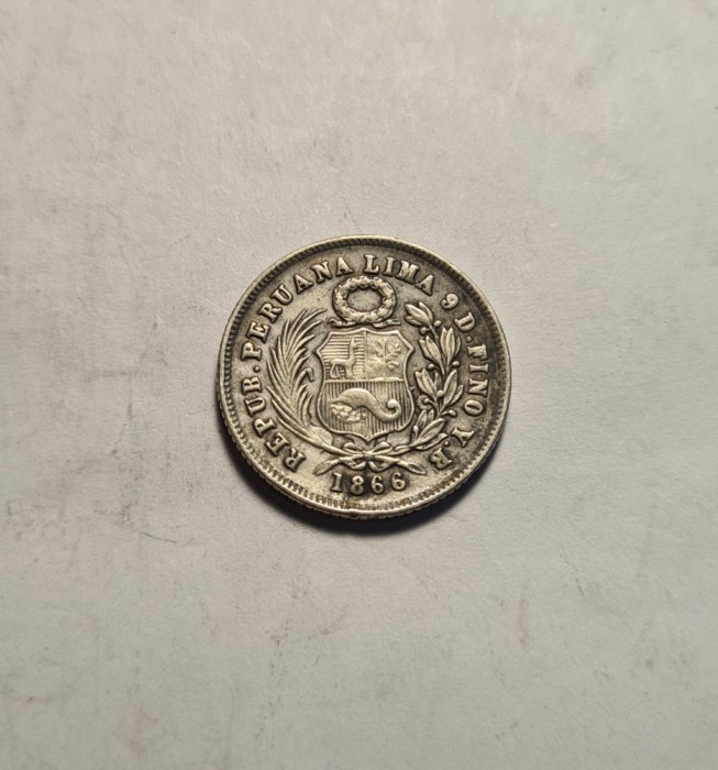 Peru 1 Dinero 1866 Piesa Frumoasa