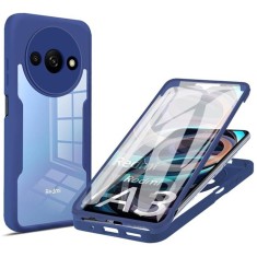 Husa 360 Xiaomi Redmi A3, fata-spate, transparenta cu rama albastru, antisoc, compatibila wireless , Techsuit
