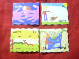 Serie Malta 2000 - Desene copii , 4 valori, Nestampilat