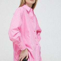 HUGO camasa din bumbac femei, culoarea roz, cu guler clasic, relaxed