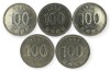 Coreea de Sud , lot 14 - 5 buc x 100 Won 1994 , 1995 , 1996 , 1997 , 1999, Asia, Cupru-Nichel