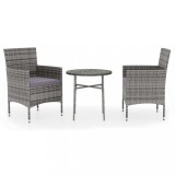 Cumpara ieftin Set mobilier de gradina, 3 piese, gri, poliratan
