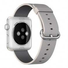 Curea iUni compatibila cu Apple Watch 1/2/3/4/5/6/7, 44mm, Nylon, Woven Strap, White/Gray