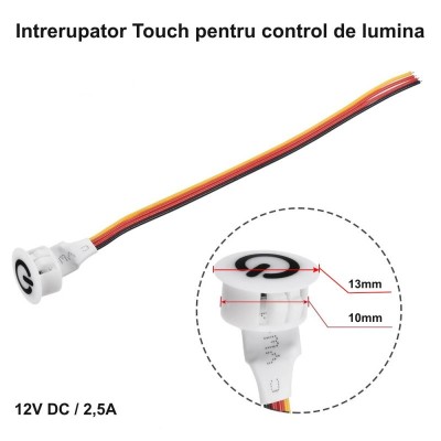 Intrerupator Touch Senzor 13mm Dimabil 12V-2,5A / HST06 - ALB foto