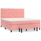 Cumpara ieftin Pat box spring cu saltea, roz, 160x200 cm, catifea
