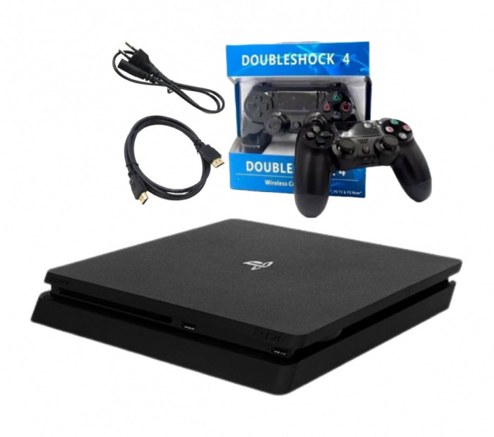Consola Sony Playstation 4 slim, 1 controller PS4, cabluri de conectare, 500 gb
