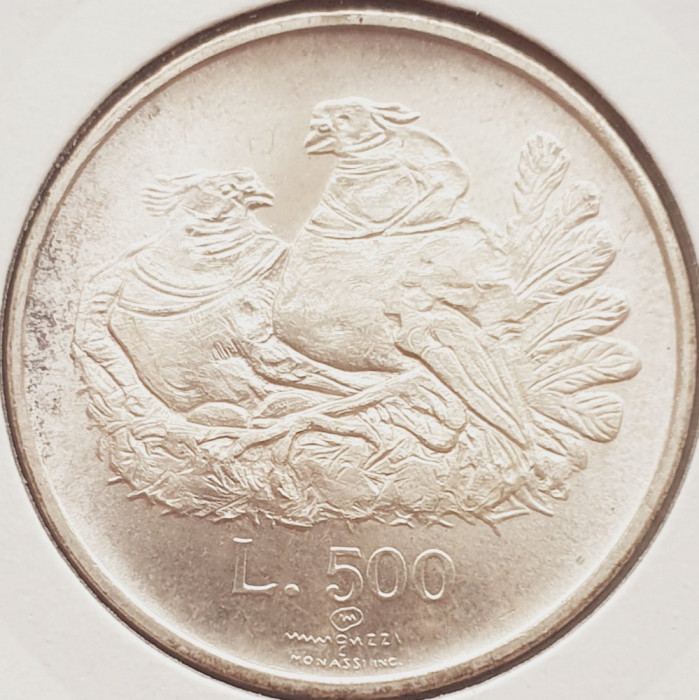 464 San Marino 500 lire 1974 Animals Series (1st edition) &ndash; Pigeons km 37 argint