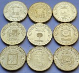 Set complet 9 x 10 ruble 2015 Rusia, Towns of Martial Glory, unc-Aunc