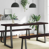 Gossi blat masa, 180x50x6 cm, gri, lemn stejar tratat contur organic