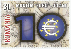 Romania, LP 1825/2009, 10 ani de la introducerea monedei &amp;quot;EURO&amp;quot;, folio aur, MNH foto