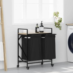 vidaXL Coș de rufe 2 compartimente cu roți stejar sonoma 859096