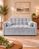 Canapea Extensibila 2 Locuri Model One, Catifea Gri Deschis, 140x77x90 cm, Suprafata Dormit 118x178 cm